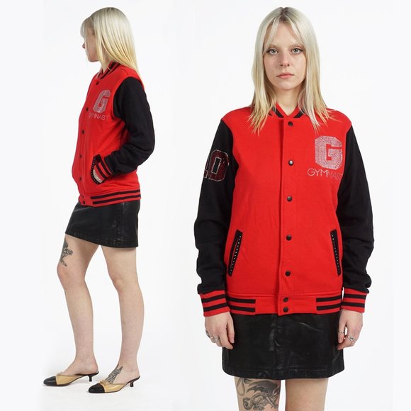 VINTAGE Y2K Gymnast Rhinestones Embellished Bomber Jacket - Picture 1 of 5